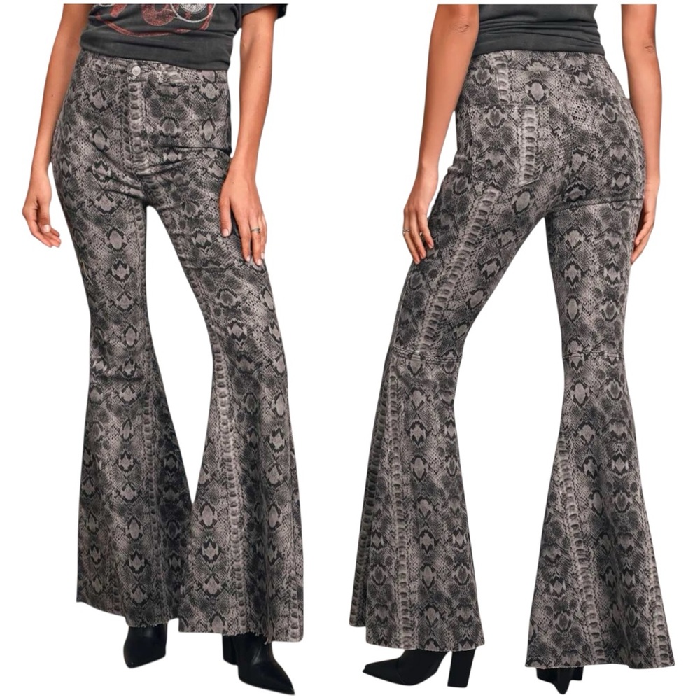 We The Free Gray Snake-Print Flare Jeans
